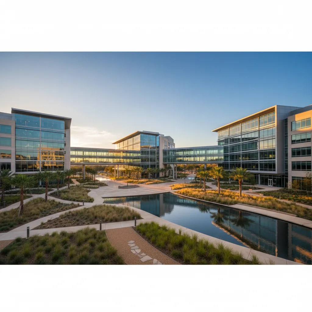 Tesla Gigafactory Texas in Austin — Automotive & Energy corporate campus with modern office architecture