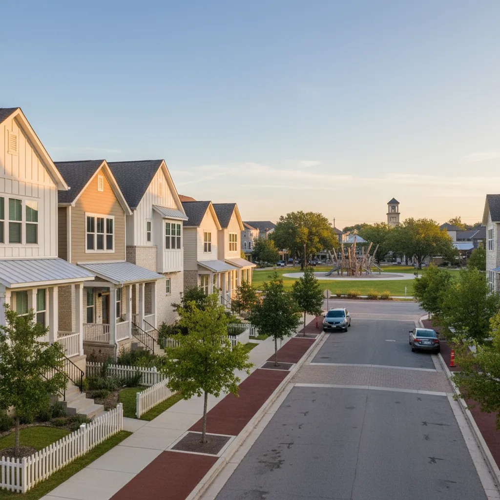 Mueller neighborhood in Austin Texas showing local streetscape and community character