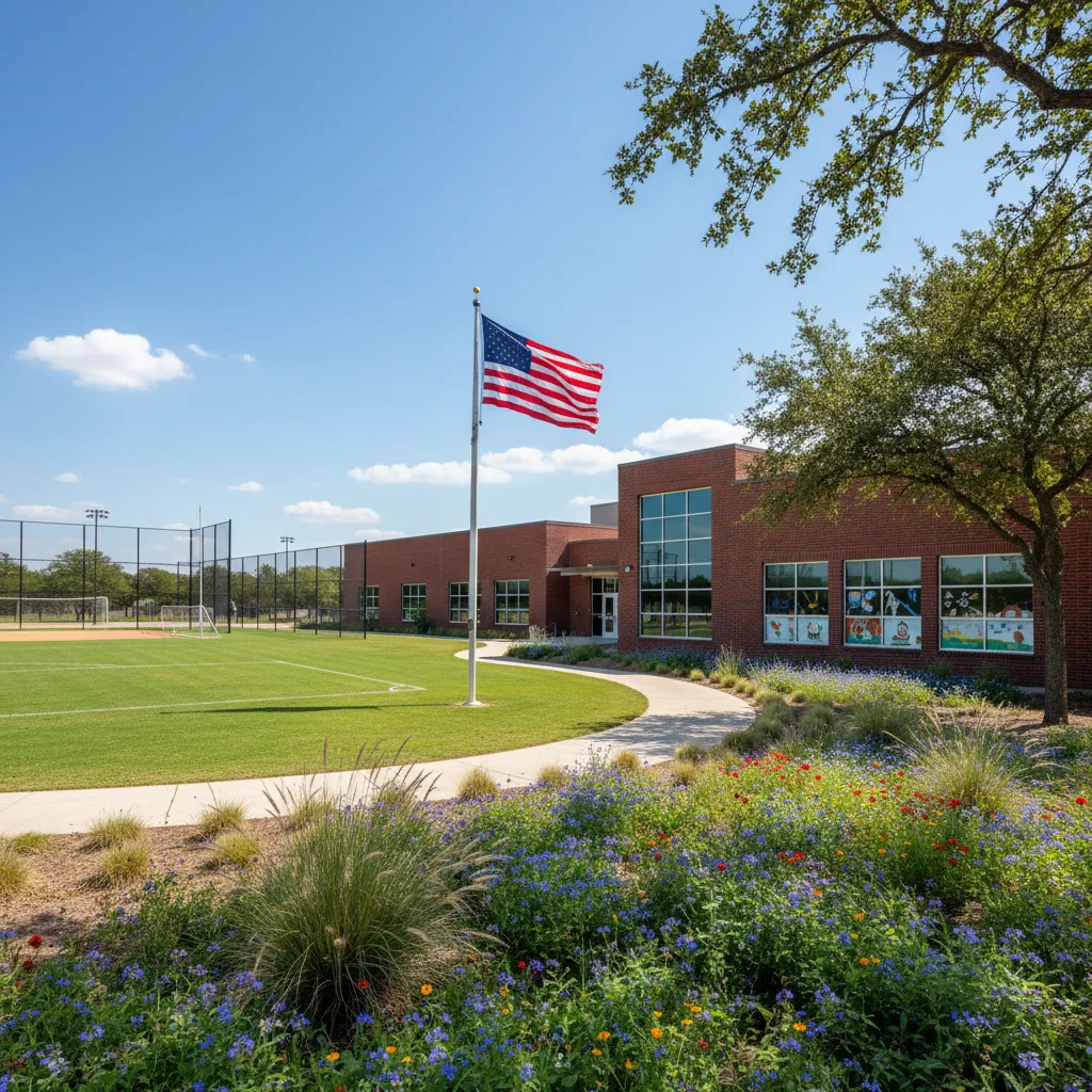 Hays Consolidated Independent School District — school district campus in Austin Texas with well-maintained buildings and fie