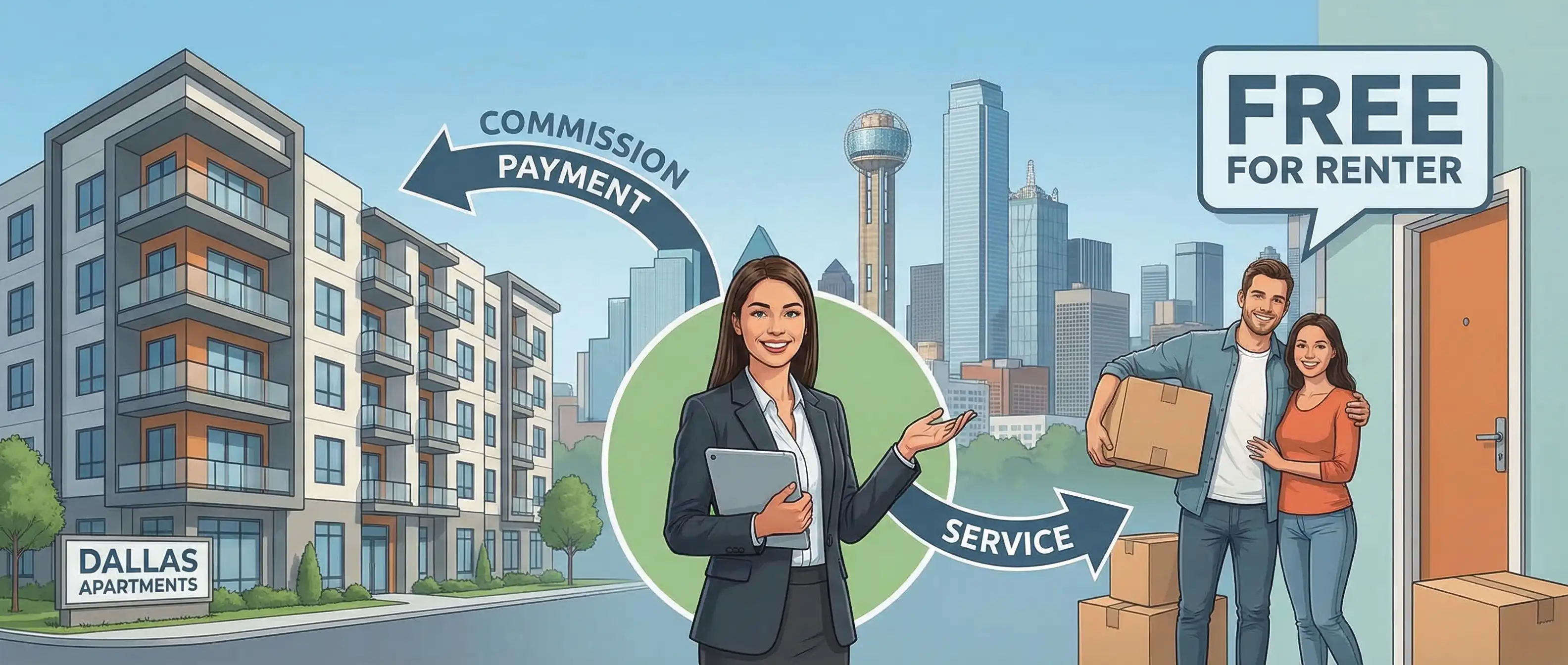 Dallas apartment locator commission structure diagram showing how locators get paid by apartment communities