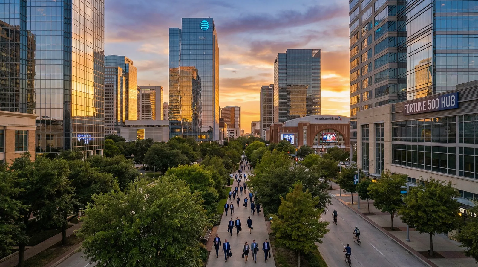 Major employers and corporate skyline in Dallas Texas