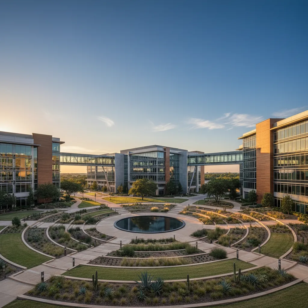 JPMorgan Chase in Dallas — Banking corporate campus with modern office architecture