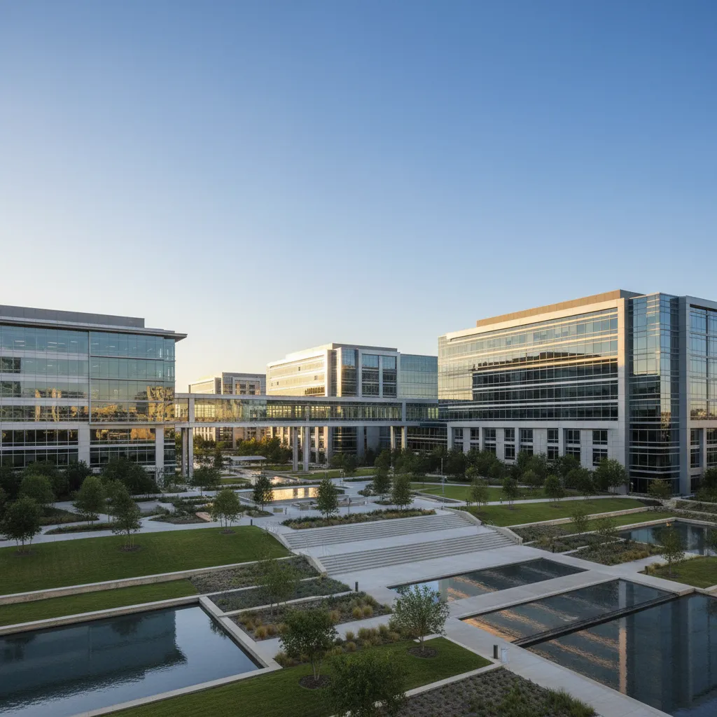 NTT Data in Dallas — IT Services corporate campus with modern office architecture