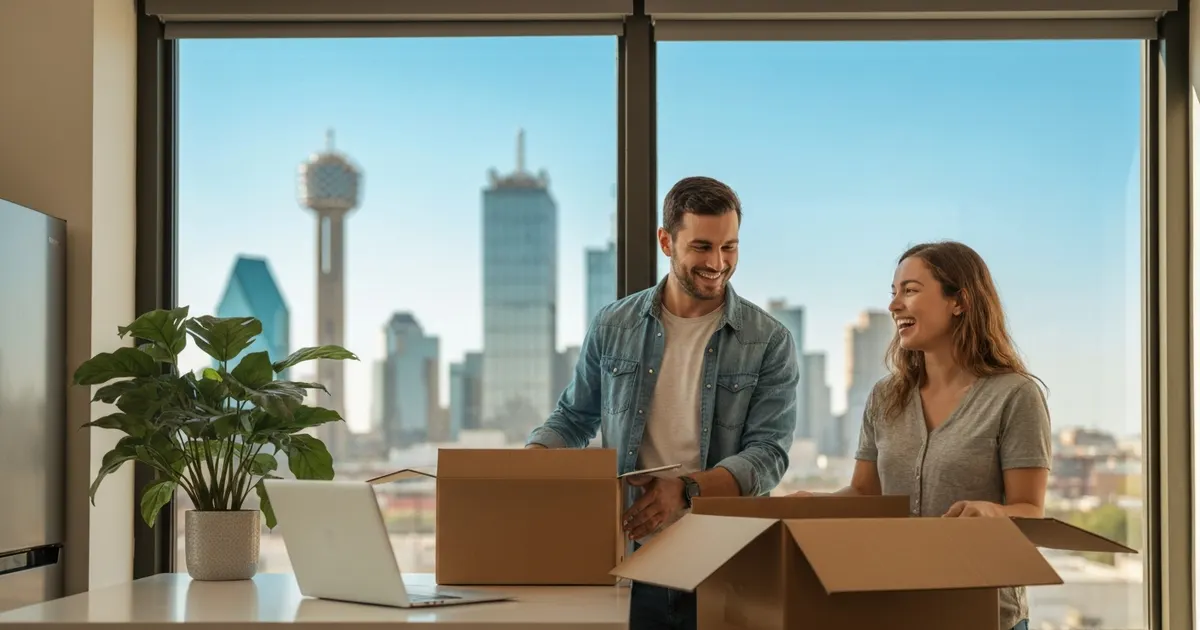 First 30 days in Dallas: a new resident unpacking boxes and setting up utilities in a DFW apartment