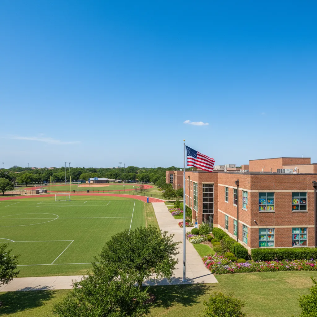 Frisco Independent School District — school district campus in Dallas Texas with well-maintained buildings and fields