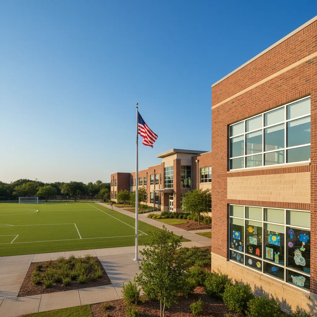Plano Independent School District — school district campus in Dallas Texas with well-maintained buildings and fields