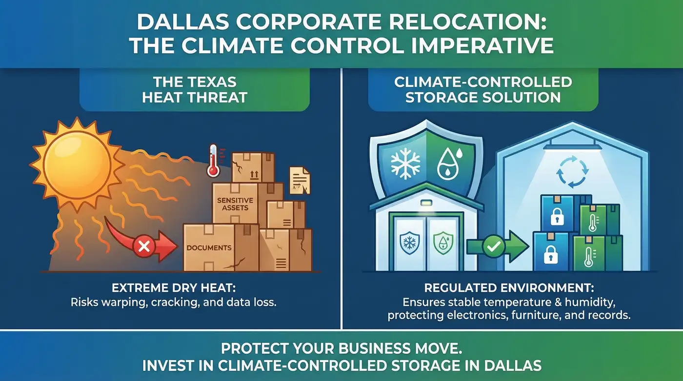 Dallas corporate skyline representing the wave of corporate relocations driving storage demand