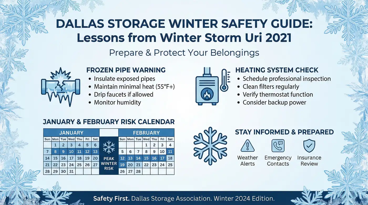 Frozen pipes and ice damage at a Dallas storage facility during a winter storm