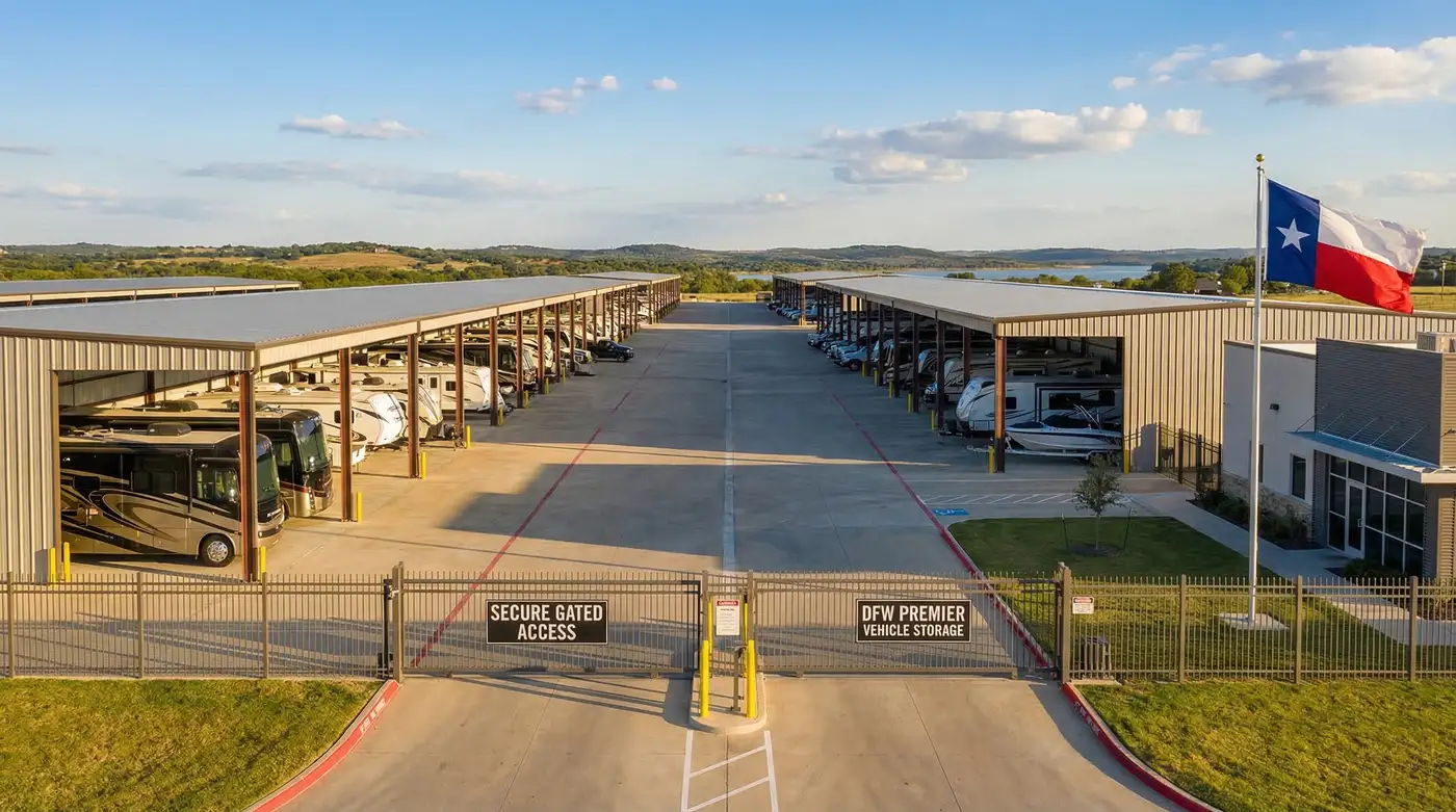 Covered boat and RV storage facility near Lake Lewisville in the DFW Metroplex