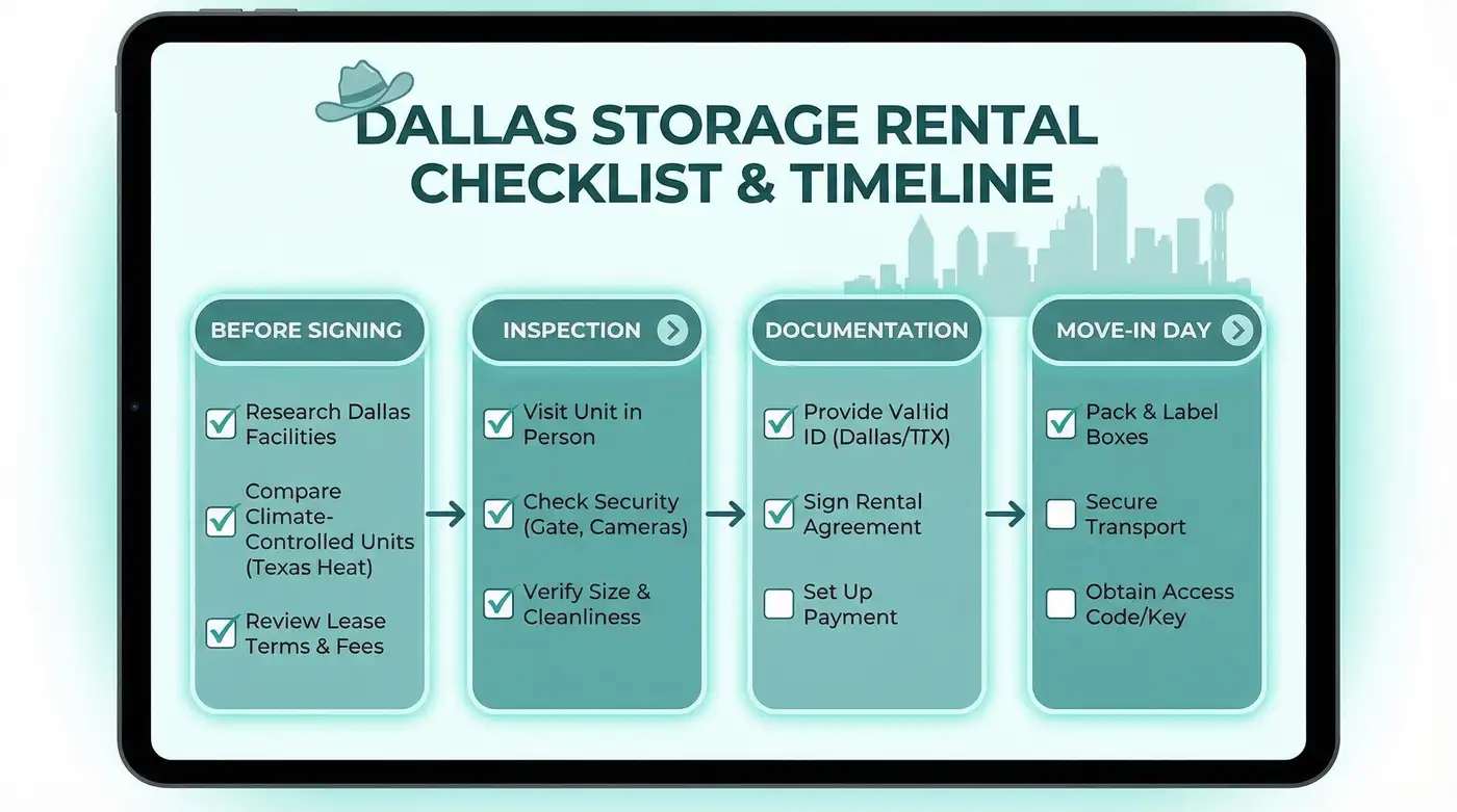 Dallas storage move-in checklist with essential preparation steps
