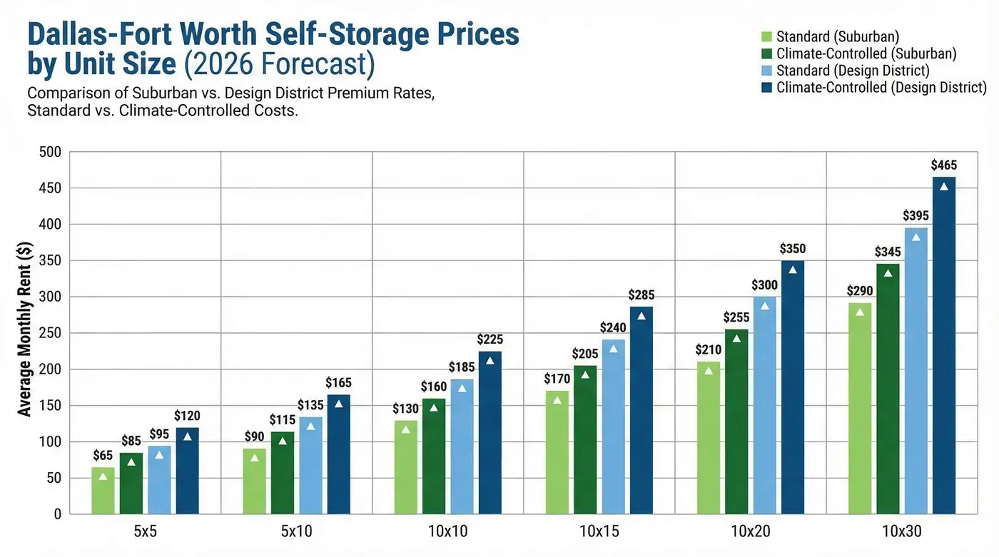 Comparison chart of top Dallas storage facilities by price, climate control, and security features