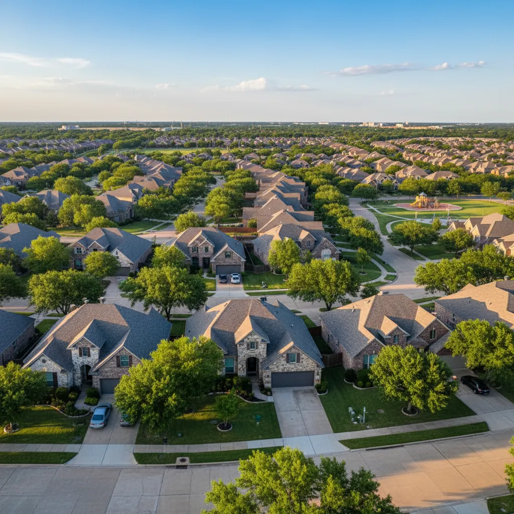 Arlington suburb near Dallas Texas with tree-lined streets and family-friendly homes