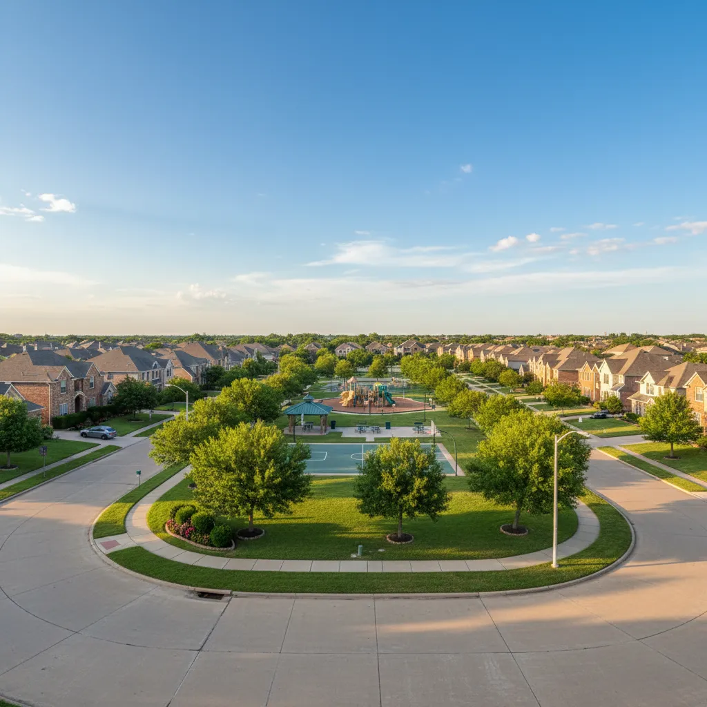 Carrollton suburb near Dallas Texas with tree-lined streets and family-friendly homes