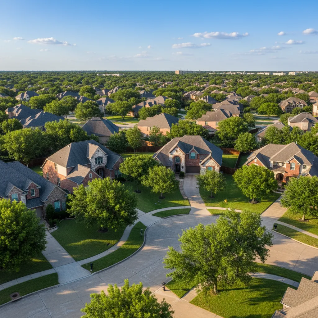 Coppell suburb near Dallas Texas with tree-lined streets and family-friendly homes