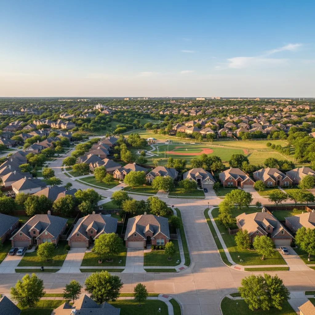 Flower Mound suburb near Dallas Texas with tree-lined streets and family-friendly homes