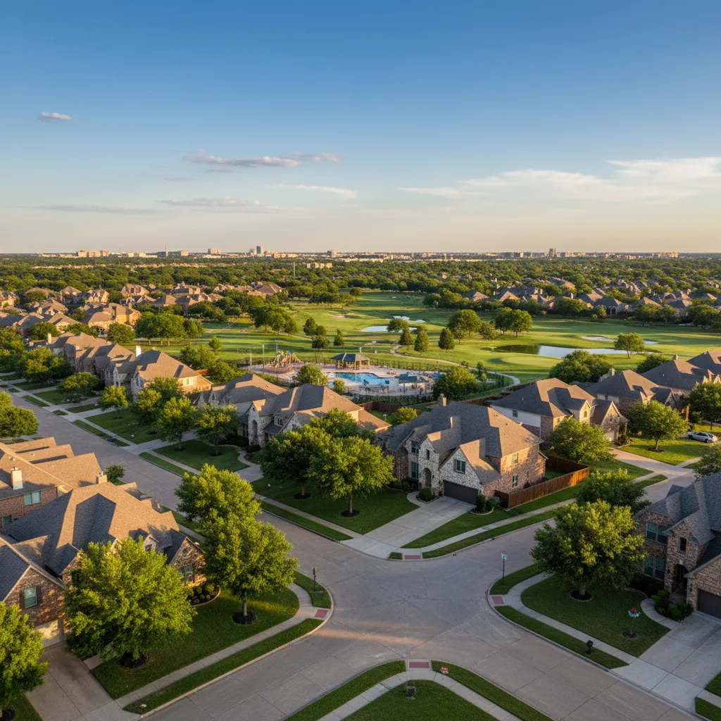 Frisco suburb near Dallas Texas with tree-lined streets and family-friendly homes
