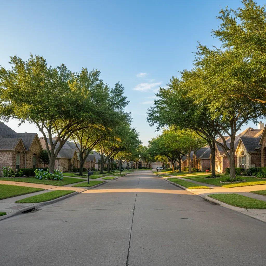 Garland suburb near Dallas Texas with tree-lined streets and family-friendly homes