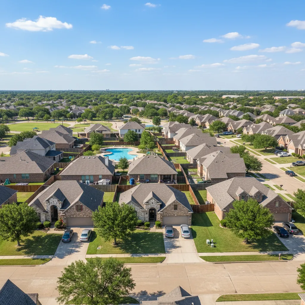 Grand Prairie suburb near Dallas Texas with tree-lined streets and family-friendly homes