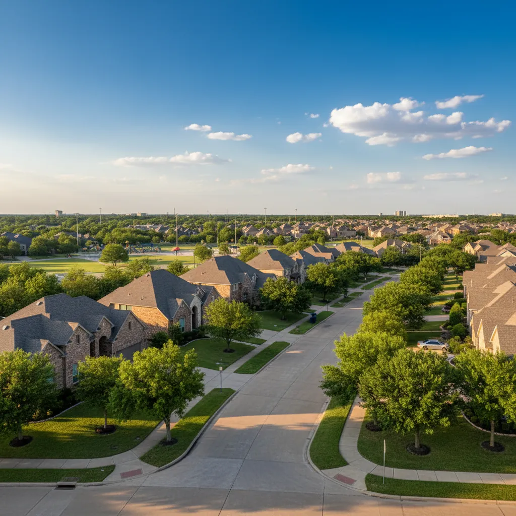 Grapevine suburb near Dallas Texas with tree-lined streets and family-friendly homes
