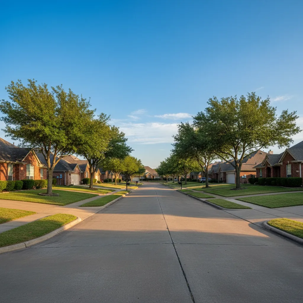 Mesquite suburb near Dallas Texas with tree-lined streets and family-friendly homes
