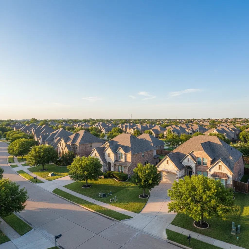 Plano suburb near Dallas Texas with tree-lined streets and family-friendly homes