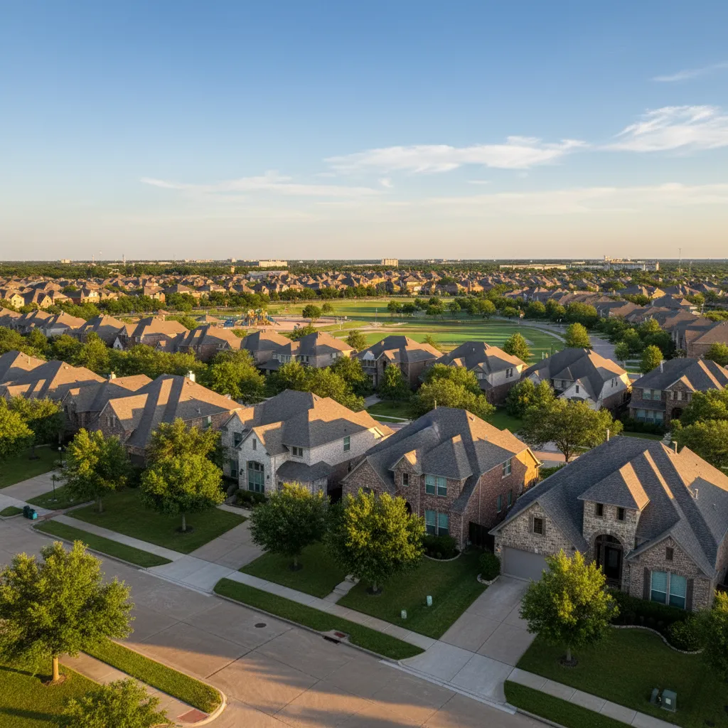 Prosper suburb near Dallas Texas with tree-lined streets and family-friendly homes