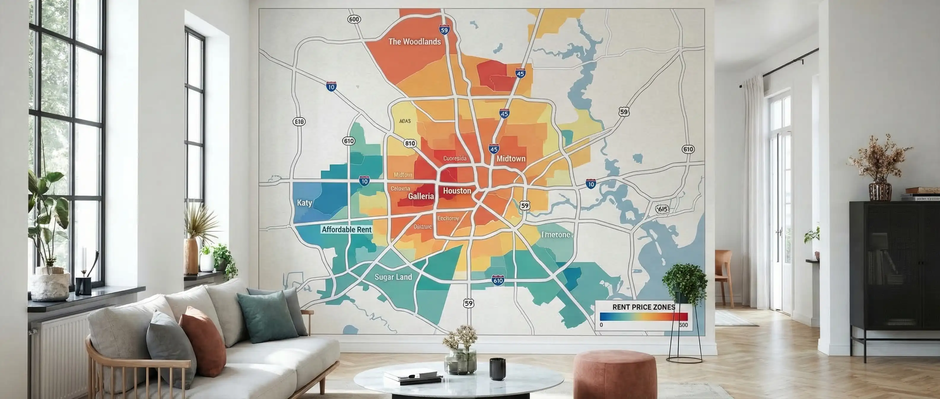 Houston rent price map showing average rents by neighborhood for 2026