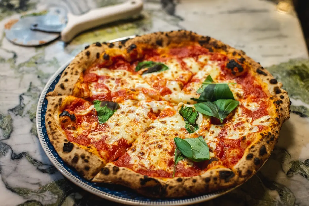 Wood-fired Neapolitan pizza fresh from the oven