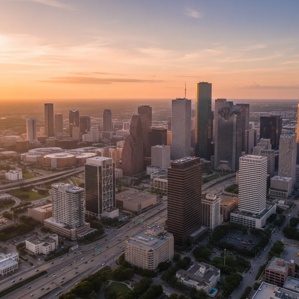 Major employers and corporate skyline in Houston Texas