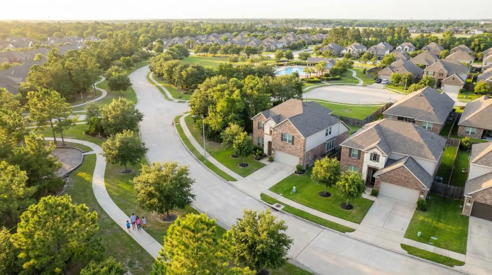 Master-planned suburban neighborhood in Katy Texas with spacious family homes tree-lined streets and top-rated school district Katy ISD