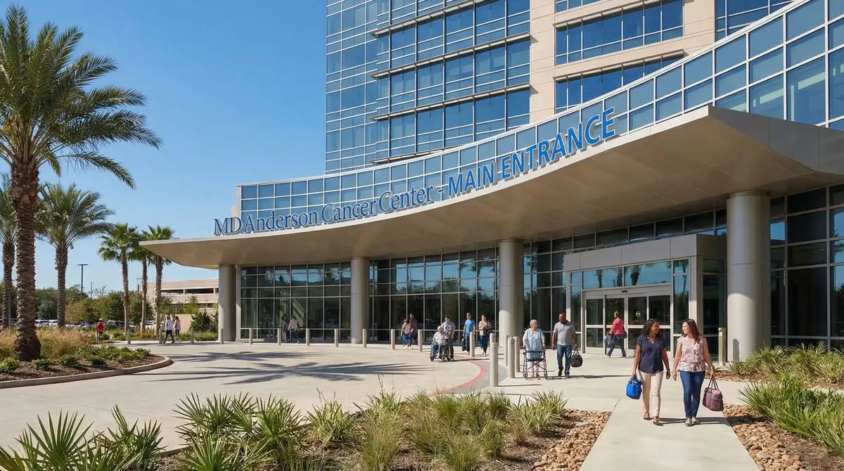 MD Anderson Cancer Center main entrance building in Houston, Texas