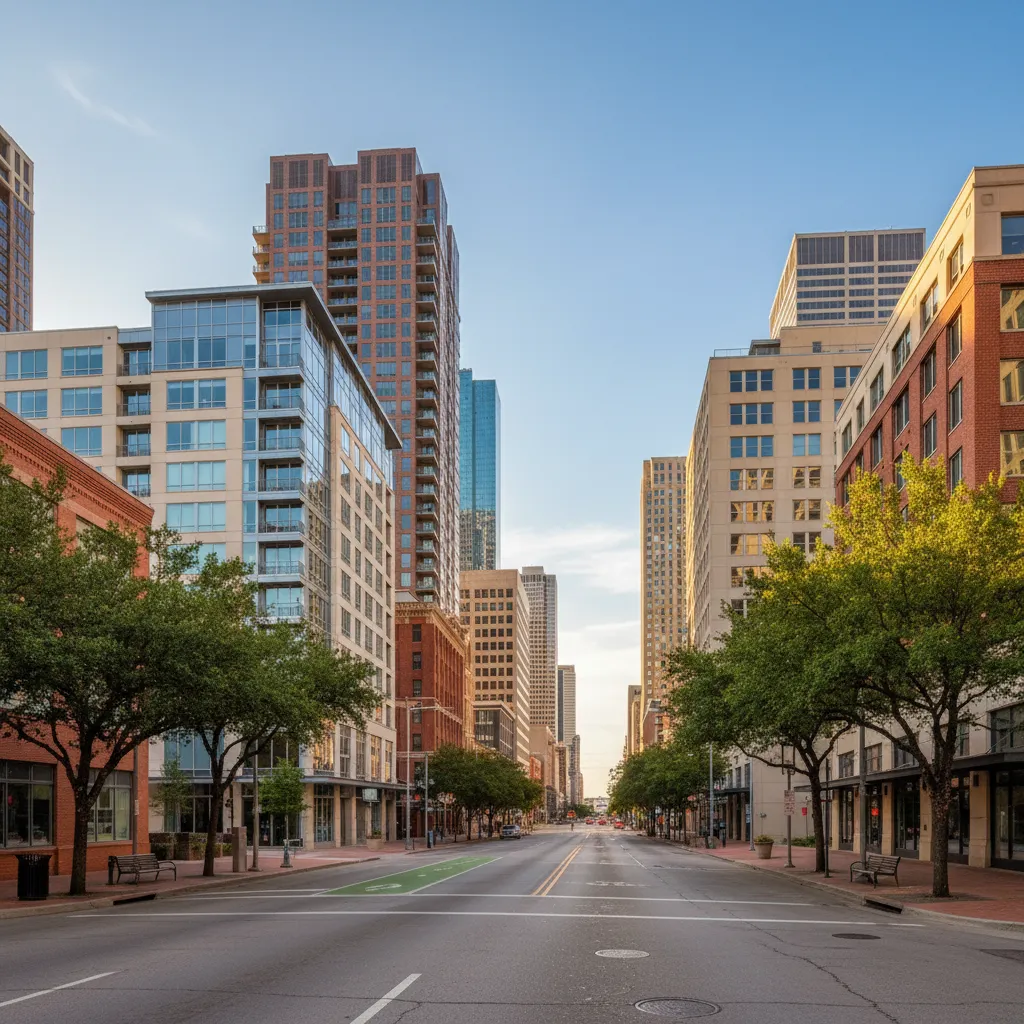 Downtown Houston neighborhood in Houston Texas showing local streetscape and community character