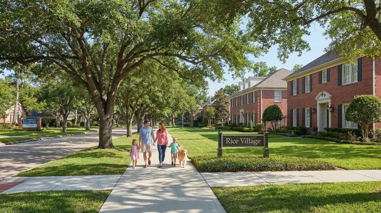 West University Place Houston near Rice Village with top-rated schools, walkable shopping, and family parks