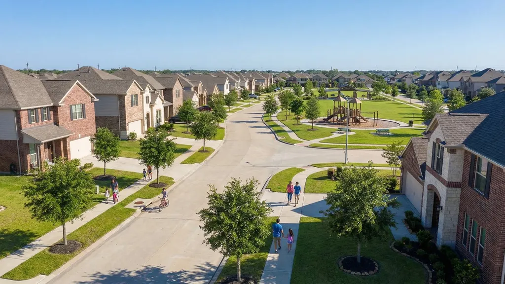Pearland community in suburban Houston Texas — homes and neighborhood amenities