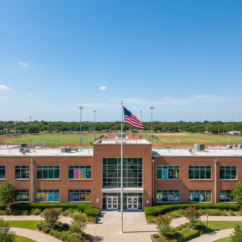 Friendswood Independent School District — school district campus in Houston Texas with well-maintained buildings and fields