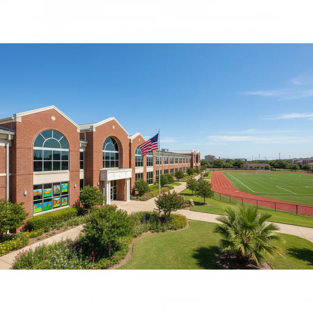 West University Place Schools (Houston ISD) — school district campus in Houston Texas with well-maintained buildings and fiel