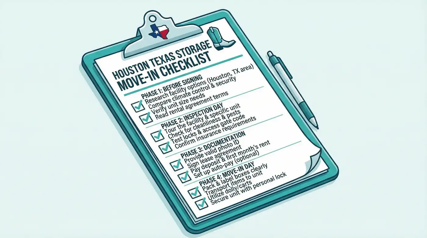 Houston storage unit move-in checklist with essential preparation steps