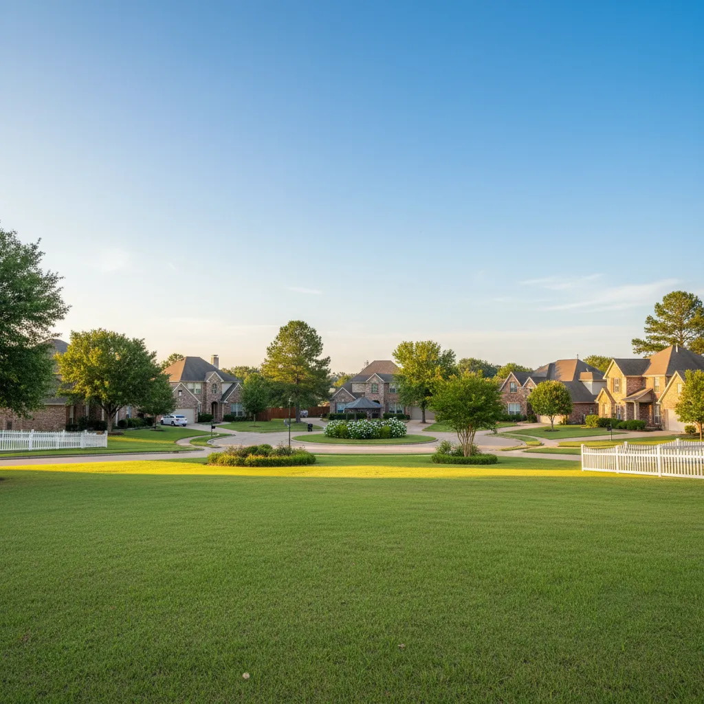 Conroe suburb near Houston Texas with tree-lined streets and family-friendly homes