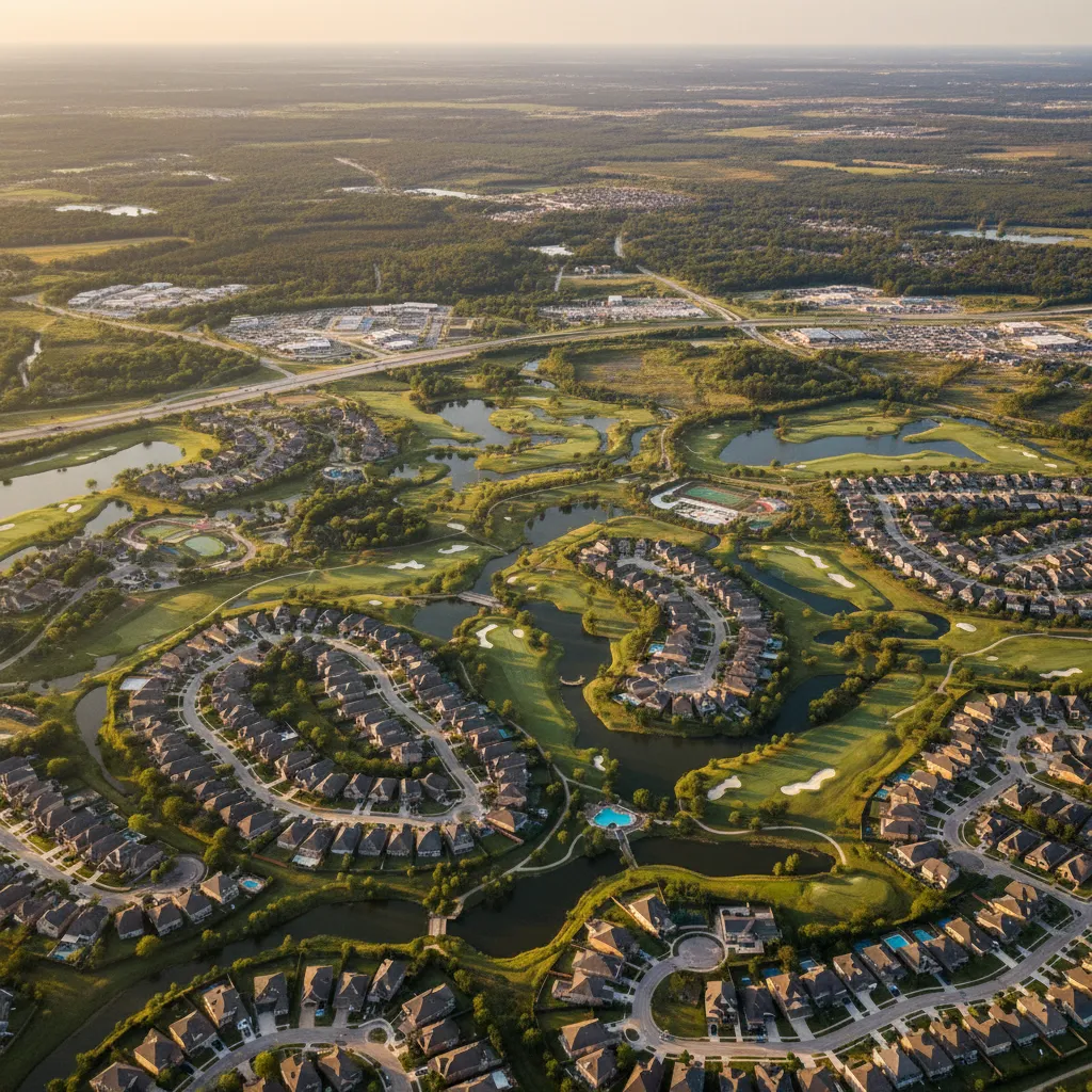 Overview of suburbs near Houston Texas showing diverse suburban communities
