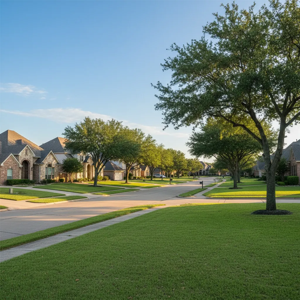 Memorial suburb near Houston Texas with tree-lined streets and family-friendly homes