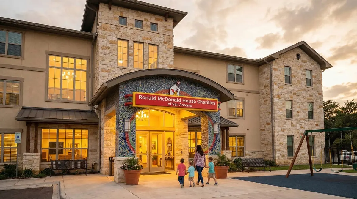 Ronald McDonald House Charities of San Antonio exterior entrance, family-friendly patient housing for pediatric families near South Texas Medical Center