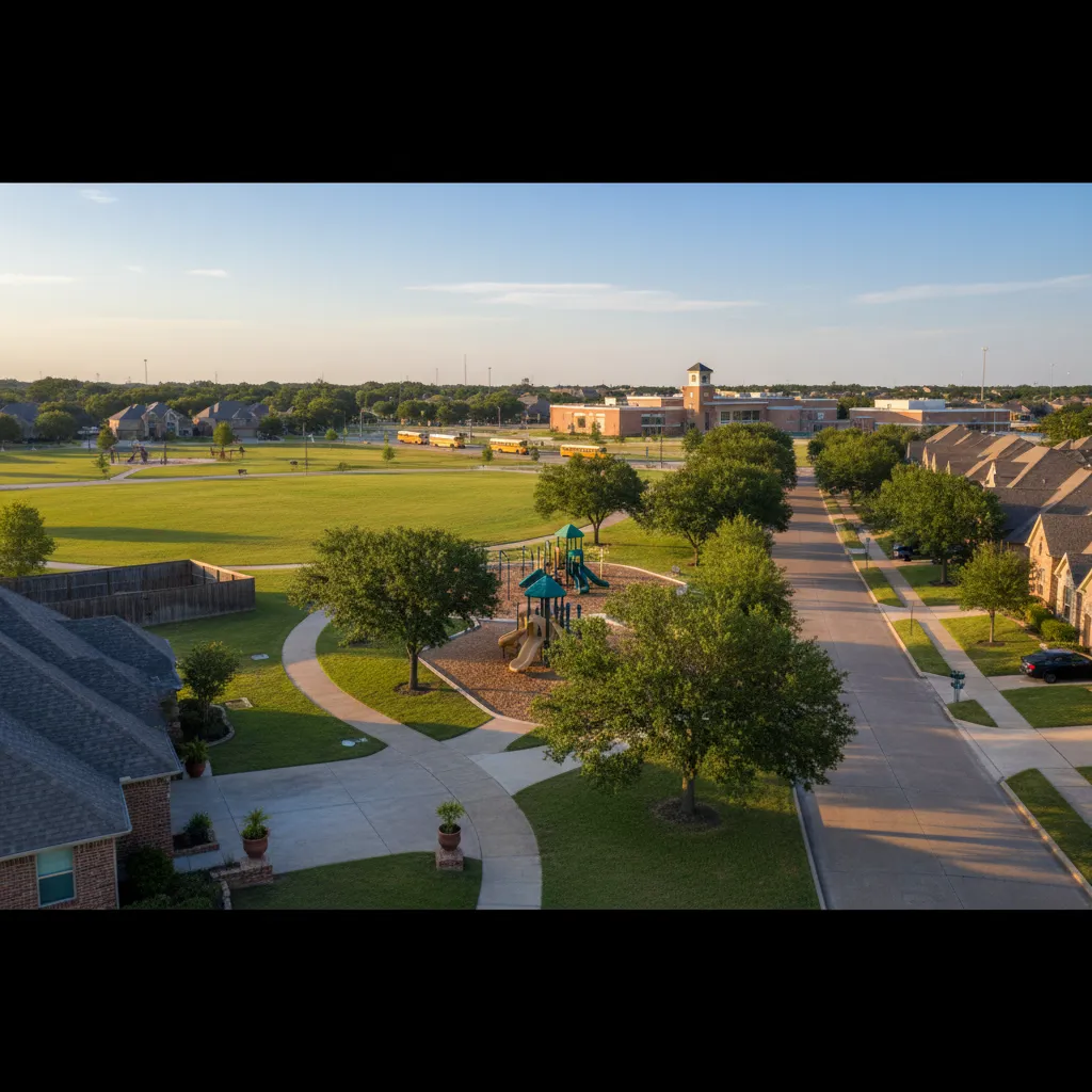 Best Texas Cities for Families — neighborhood with parks, playgrounds, and tree-lined streets