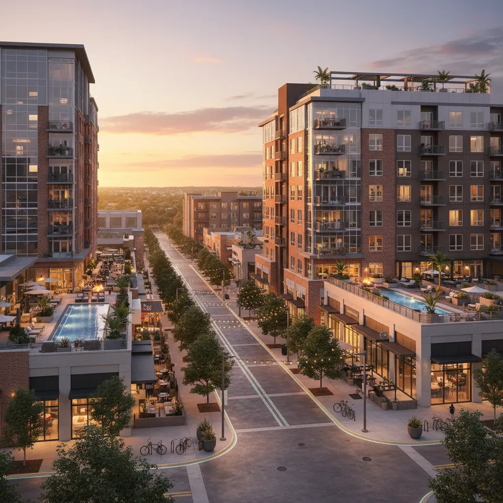 Best Texas Cities for Young Professionals — vibrant urban district with modern apartments