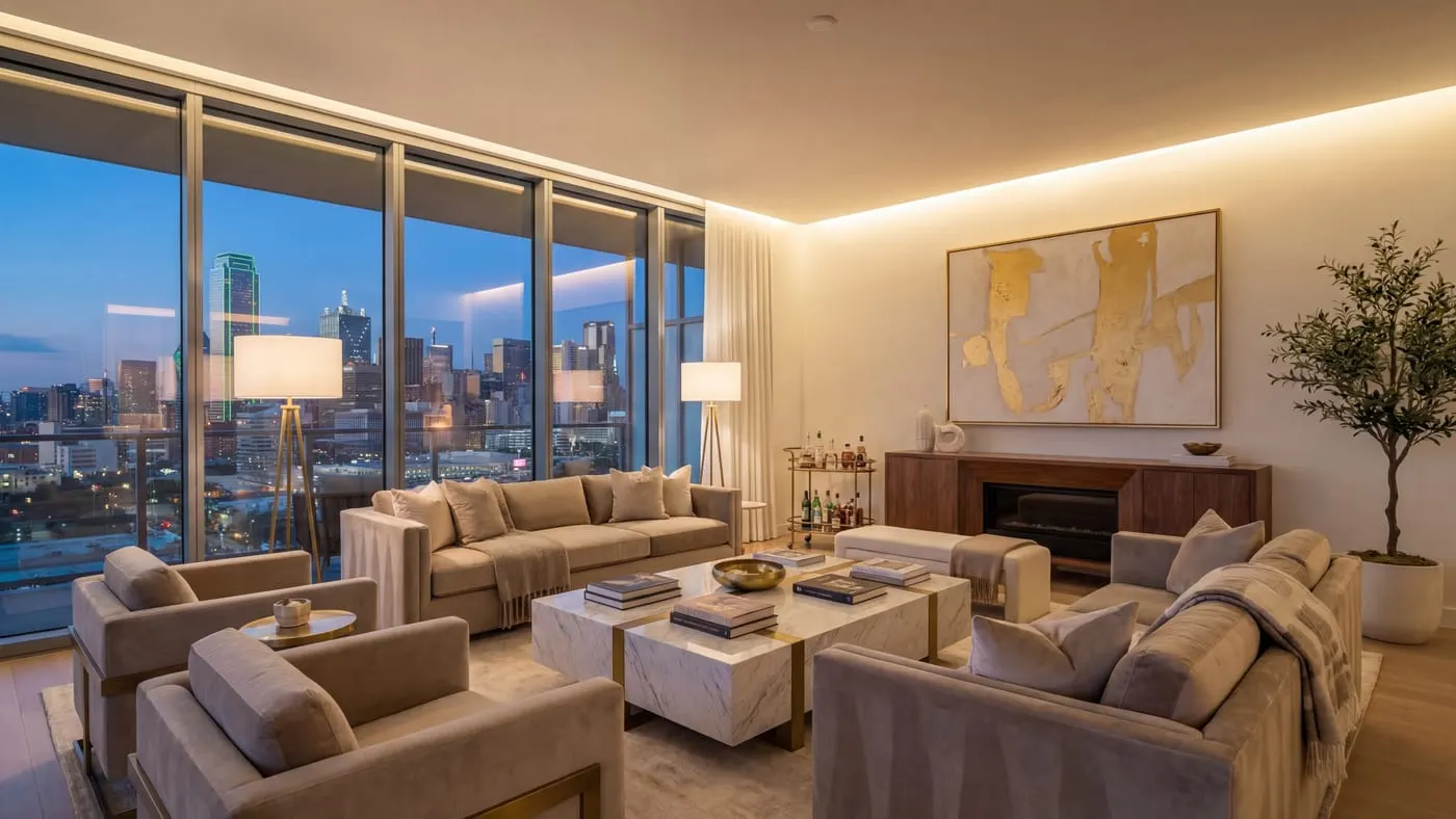 Luxury fully furnished apartment in Texas with city skyline view