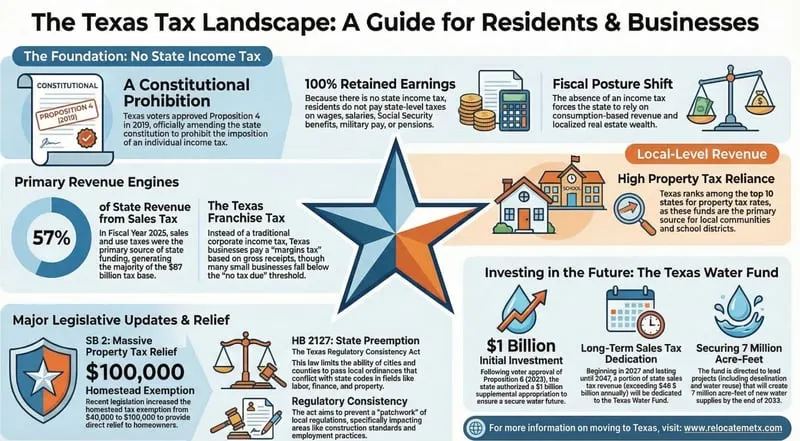 Moving to Texas The Real Deal on Taxes infographic with myth versus reality tax rates and rankings table