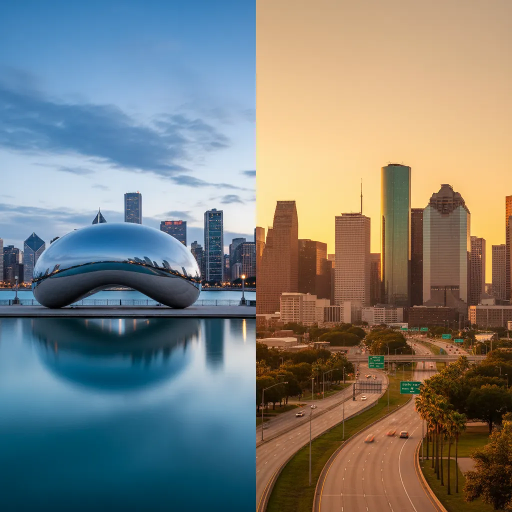 Relocating from Chicago to Texas showing scenic landmarks from both states