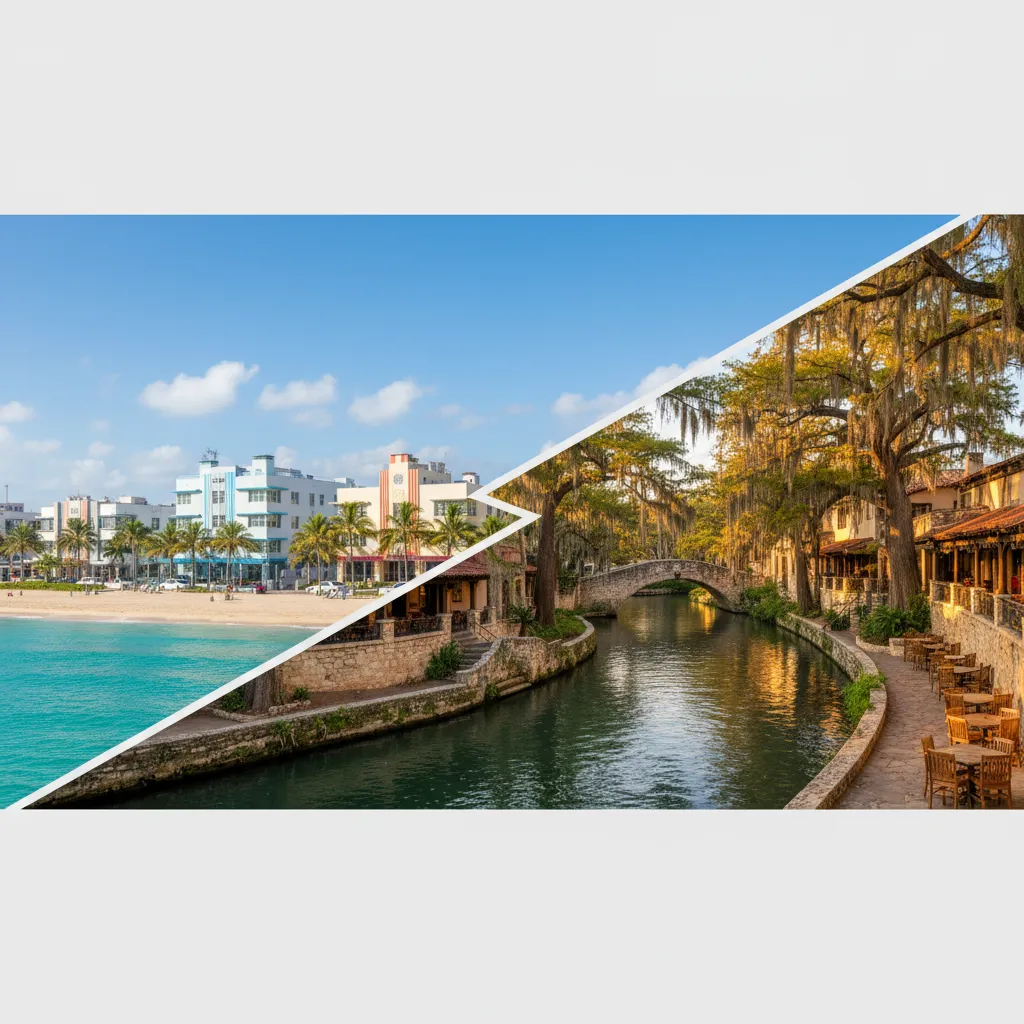 Relocating from Florida to Texas showing scenic landmarks from both states